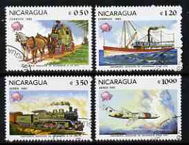 Nicaragua 1982 Universal Postal Union Membership Centenary (Mailcoach, Packet Steamer, Loco & Airliner) set of 4 fine cto used, SG 2355-58