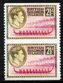 Solomon Islands 1939 KG6 2.5d (Roviana Canoe) vert pair with horiz perfs omitted,,'Maryland' forgery 'unused', as SG 64a - the word Forgery is either handstamped or printed on the back and comes on a presentation card with descriptive notes