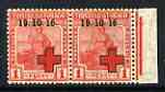 Trinidad & Tobago 1916 Red Cross Overprint on Britannia 1d unmounted mint marginal pair, one stamp with 'small stop after 16', SG 175var