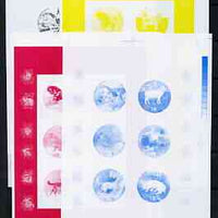 North Korea 1999 Chinese New Year - Year of the Rabbit sheetlet #1 containing 6 symbols - the set of 4 imperf progressive proofs comprising the 4 individual colours (magenta, yellow, blue & black)