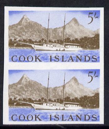 Cook Islands 1963 def 5s (Sailing Ship & Rarotonga) in unmounted mint imperf pair (as SG 173)