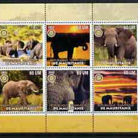 Mauritania 2002 Elephants #1 perf sheetlet containing 6 values each with Rotary logo, unmounted mint