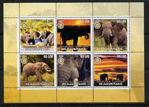 Mauritania 2002 Elephants #1 perf sheetlet containing 6 values each with Rotary logo, unmounted mint