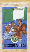 Nigeria 1985 International Youth Year - original hand-painted artwork for 50k value as issued stamp by Francis Nwaije Isibor on card 5"x8.5"