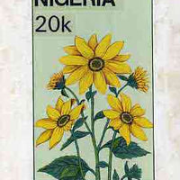 Nigeria 1987 Flowers - original hand-painted artwork for 20k value (Sun Flower) by unknown artist on card 5" x 8.5"