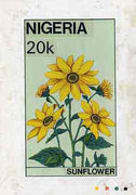 Nigeria 1987 Flowers - original hand-painted artwork for 20k value (Sun Flower) by unknown artist on card 5" x 8.5"