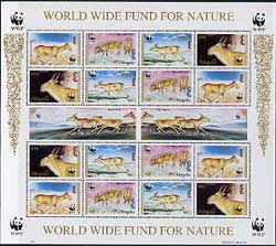 Mongolia 1995 WWF - The Saiga perf sheet of 6 containing 4 sets of 4 se-tenant blocks unmounted mint, as SG 2497a