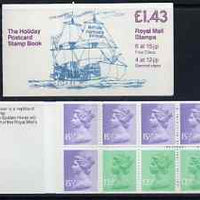 Great Britain 1982 Holiday Postcard Book (The Golden Hinde) £1.43 booklet complete with selvedge at left SG FN3A