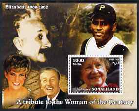 Somaliland 2002 A Tribute to the Woman of the Century #03 - The Queen Mother perf m/sheet also showing Princess Di, Walt Disney, Einstein, unmounted mint