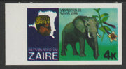 Zaire 1979 River Expedition 4k Elephant imperf proof with black printing doubled (as SG 954) unmounted mint