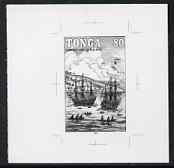 Tonga 1993 Canoes welcoming Ships 80s (from Tasman's Discovery set) B&W photographic proof, scarce thus, as SG 1243