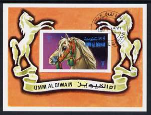 Umm Al Qiwain 1972 Horses imperf m/sheet used, Mi BL36