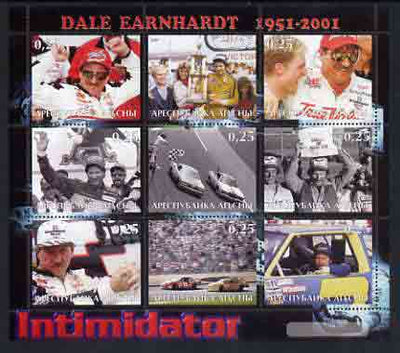 Abkhazia 2001 Dale Earnhardt perf sheetlet containing set of 9 values unmounted mint