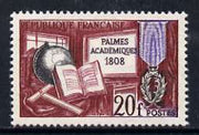 France 1959 20f 150th Anniversary of 'Academic Palms' (Globe, Medal, T-square) unmounted mint, SG 1414*