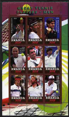 Rwanda 2010 Great Tennis Players - Men perf sheetlet containing 9 values unmounted mint