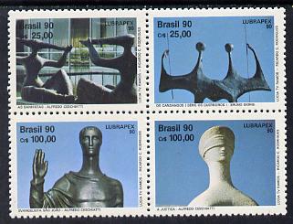 Brazil 1990 Lubrapex Stamp Exhibition (Sculptures) se-tenant set of 4 SG 2445-48