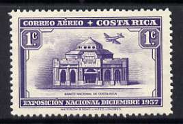 Costa Rica 1938 Plane Over Bank 1c (from national Exhibition set) unmounted mint, SG 244