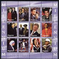 Dagestan Republic 2001 Millennium Personalities perf sheetlet containing set of 12 values unmounted mint (Reagan, JFK, M Ali, Tiger Woods, Mother Teresa, Gagarin, Diana, etc)