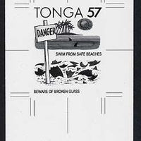 Tonga 1991 Accident Prevention 57s (Safety on the Beach with English inscription) B&W photographic Proof, as SG 1126