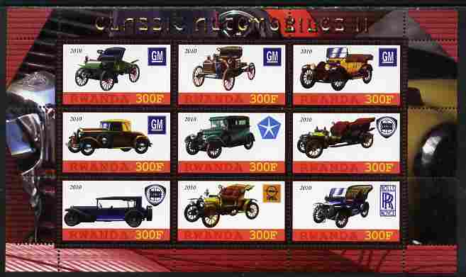 Rwanda 2010 Classic Cars #2 perf sheetlet containing 9 values unmounted mint