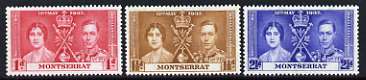 Montserrat 1937 KG6 Coronation perf set of 3 unmounted mint, SG 98-100*