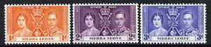 Sierra Leone 1937 KG6 Coronation perf set of 3 unmounted mint, SG 185-87*