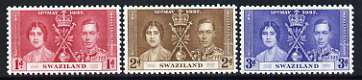 Swaziland 1937 KG6 Coronation perf set of 3 unmounted mint, SG 25-27*