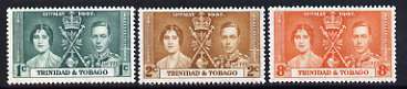 Trinidad & Tobago 1937 KG6 Coronation perf set of 3 unmounted mint, SG 243-45