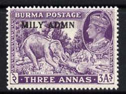 Burma 1945 Mily Admin opt on Elephant & Teak 3a violet unmounted mint, SG 43*