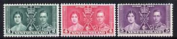 Newfoundland 1937 KG6 Coronation perf set of 3 unmounted mint, SG 254-56