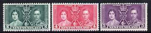 Newfoundland 1937 KG6 Coronation perf set of 3 unmounted mint, SG 254-56