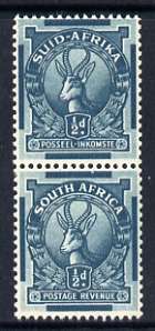 South Africa 1943 Springbok 0.5d blue-green vert coil pair unmounted mint, SG 105