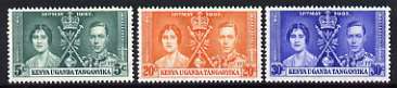 Kenya, Uganda & Tanganyika 1937 KG6 Coronation perf set of 3 unmounted mint, SG 128-30