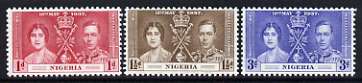 Nigeria 1937 KG6 Coronation perf set of 3 unmounted mint, SG 46-48