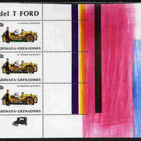 Grenada - Grenadines 1983 75th Anniversary of Model 'T' Ford 70c (1913 Mercer) corner strip of 3 from archive proof sheet showing colour bars with superb wash of magenta colour unmounted mint, as SG 556