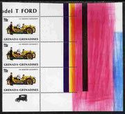 Grenada - Grenadines 1983 75th Anniversary of Model 'T' Ford 70c (1913 Mercer) corner strip of 3 from archive proof sheet showing colour bars with superb wash of magenta colour unmounted mint, as SG 556