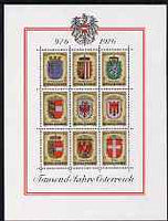 Austria 1976 Millenary sheetlet of 9 Provincial Coats of Arms unmounted mint, SG MS 1767