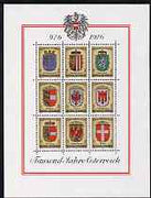 Austria 1976 Millenary sheetlet of 9 Provincial Coats of Arms unmounted mint, SG MS 1767