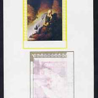 Oman 1972 Painting by Rembrandt - Jeremiah Lamenting the Destruction of Jerusalem 6b imperf working proof sheetlet in three colours only (no black) unmounted mint