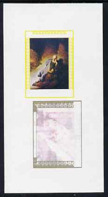 Oman 1972 Painting by Rembrandt - Jeremiah Lamenting the Destruction of Jerusalem 6b imperf working proof sheetlet in three colours only (no black) unmounted mint