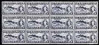 Newfoundland 1937 KG6 Coronation Codfish 1c (line perf 13.5 from 'long' KG6 Coronation set) unmounted mint block of 12, one stamp with 'fish hook flaw' R1/7, SG 257cb