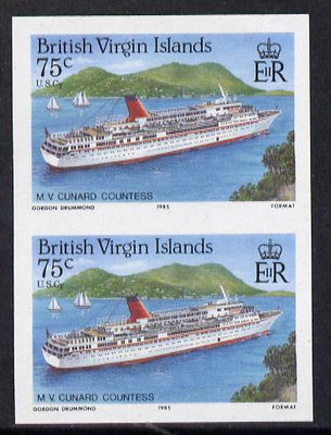 British Virgin Islands 1986 Visiting Cruise Ships 75c (MV Cunard Countess) imperf pair unmounted mint (SG 594var)