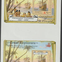 St Vincent - Grenadines 1988 Explorers the unissued $6 m/sheet (Santa Maria) vertical pair from uncut perforated press sheet, unmounted mint but minor wrikles (only 20 pairs believed to exist).