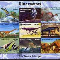 St Thomas & Prince Islands 2004 Dinosaurs perf sheetlet containing 9 values cto used