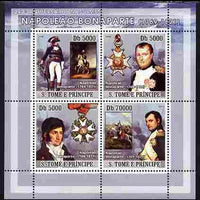 St Thomas & Prince Islands 2008 Napoleon Bonaparte perf sheetlet containing 4 values unmounted mint