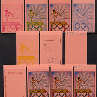 Equatorial Guinea 1972 Munich Olympics (4th series) 1pt (Pommelling) set of 10 imperf progressive proofs on pink paper comprising 5 individual colours, plus various composites, a superb and important group unmounted mint (as Mi 108)