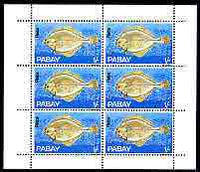 Pabay 1969 Fish 1s (Plaice) complete perf sheetlet of 6 unmounted mint