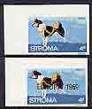 Stroma 1969 Dogs 4d (Husky) imperf single with albino 'Europa 1969' opt plus imperf normal, both unmounted mint