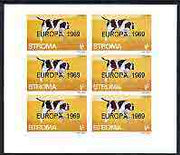 Stroma 1969 Dogs 1s (Pointer) complete imperf sheetlet of 6 with 'Europa 1969' opt unmounted mint