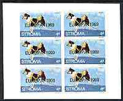 Stroma 1969 Dogs 4d (Husky) complete imperf sheetlet of 6 with 'Europa 1969' opt unmounted mint